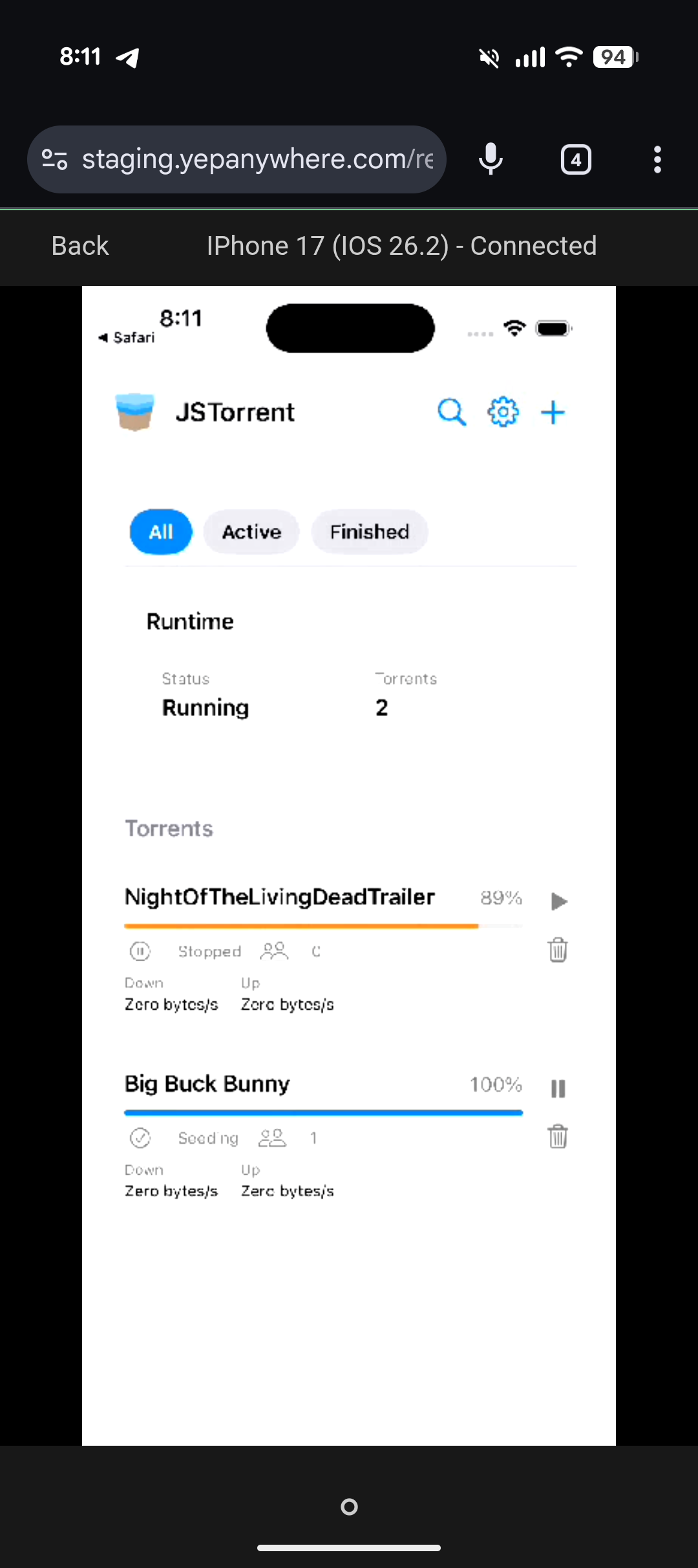 Live stream of an iOS Simulator running an app, controlled from a phone