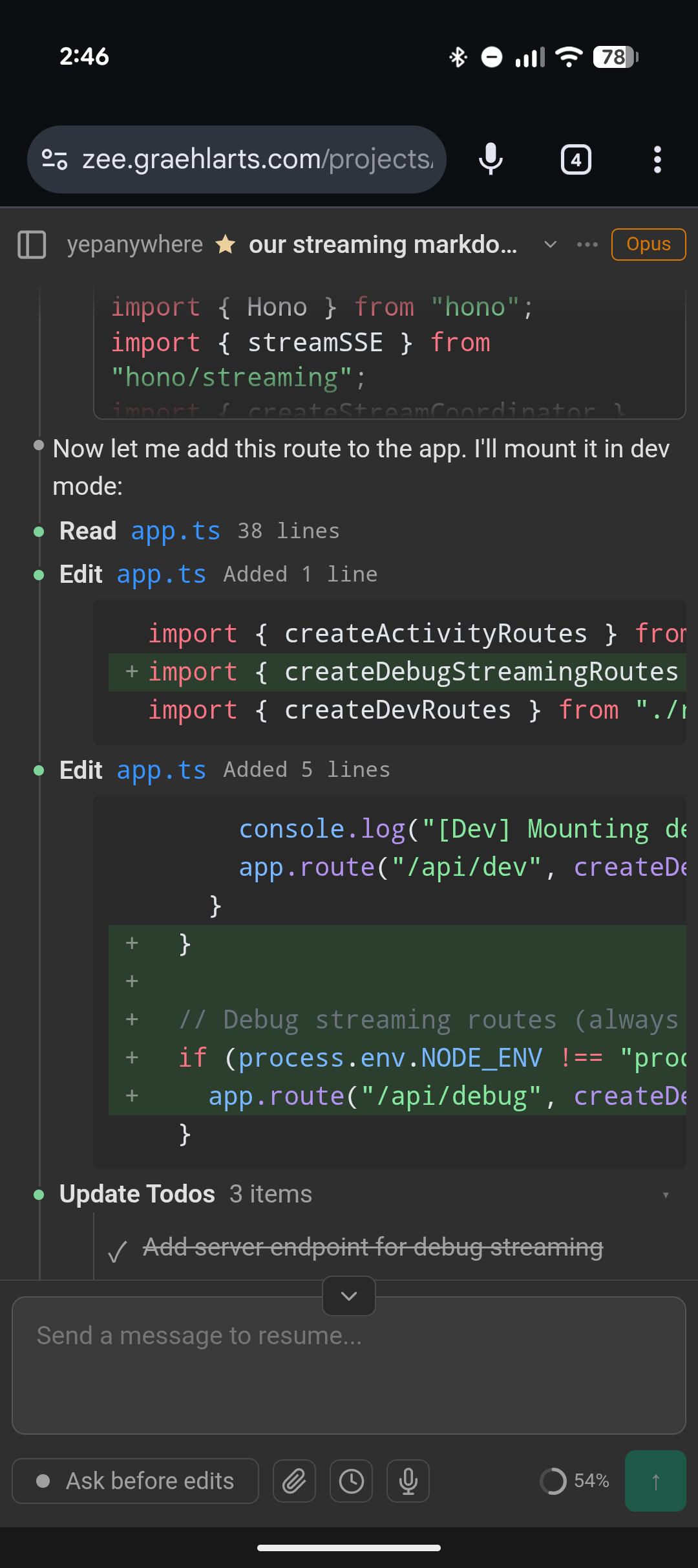 Mobile diff view with todo list